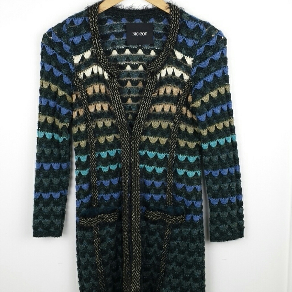NIC+ZOE Shades of Blue Fish Scale Cardigan Size PP